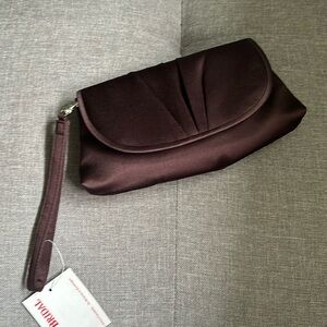 NWT truffle Brown Fabric Clutch with shoulder Strap/wristlet strap